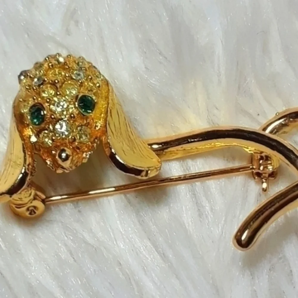 Vintage CZ Jeweled Puppy Dog Brooch Pin